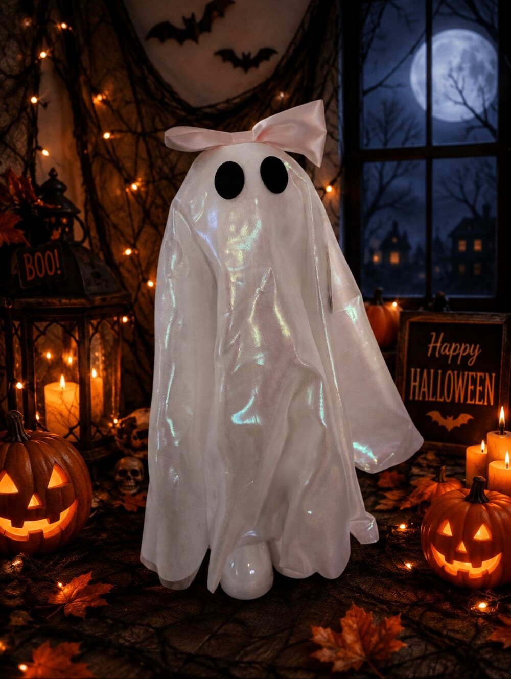 Standing Ghost With Iridescent Material And Little Shoes